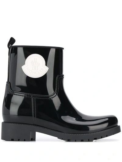 Moncler Ginette Logo Waterproof Rain Boot In Black