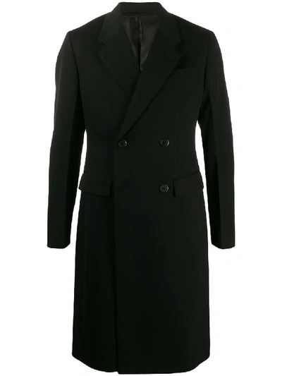 Prada Double-breasted Notched Lapel Coat In 黑色