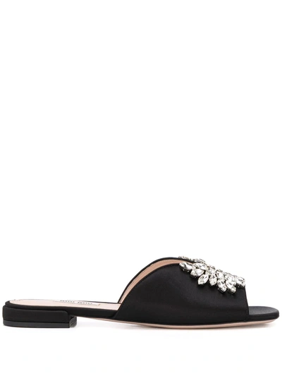 Miu Miu Satin Crystal-embellished Sandals In Schwarz