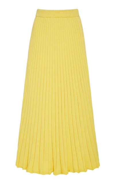 Anna Quan Lulu Pleated Cotton Midi Skirt In Yellow