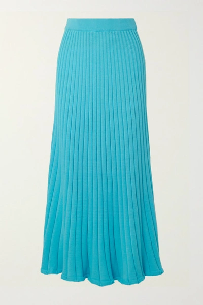 Anna Quan Lulu Pleated Cotton Midi Skirt In Azure