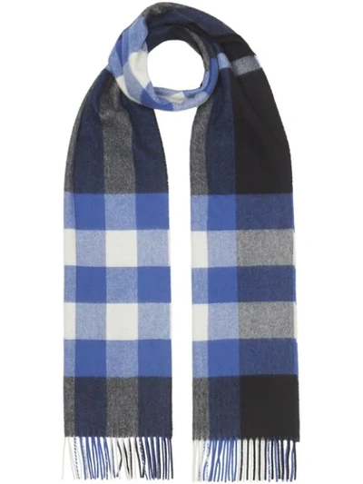 Burberry Check Cashmere Scarf In Black / Bluebell