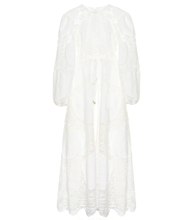 Zimmermann Bonita Floral-crochet Linen-blend Dress In Ivory