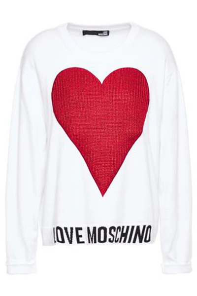 Love Moschino Metallic Intarsia Cotton Sweater In White
