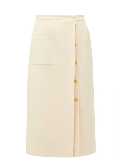 Gucci Logo-button Silk-blend Crepe Skirt In 9205