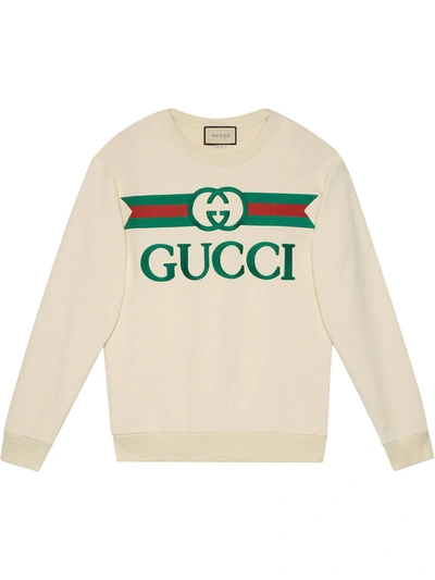 Gucci Oversized Embroidered Cotton-jersey Sweatshirt In Natural/ Multicolor