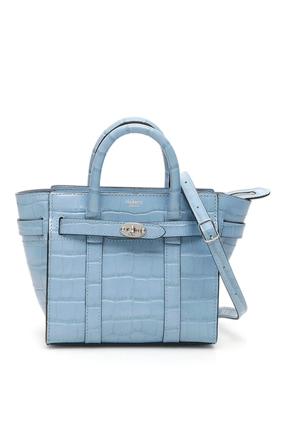 Mulberry Micro Bayswater Croc Embossed Leather Satchel In Light Blue
