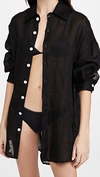 Vitamin A Playa Button-down Linen Shirtdress Coverup In Black
