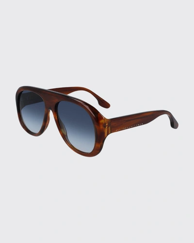 Victoria Beckham Half Moon Flat Top Sunglasses In Brown Pattern