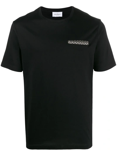 Ferragamo Cotton T-shirt With Front Pocket In Black