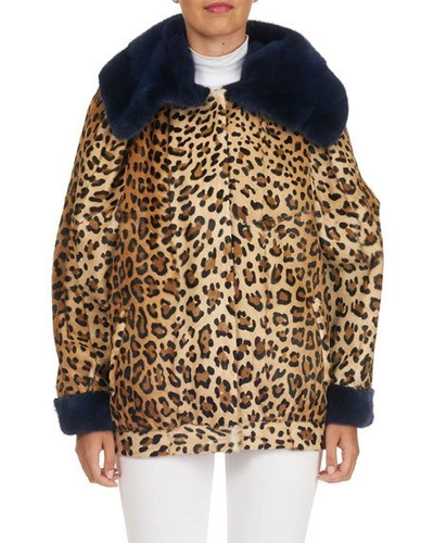 Simonetta Ravizza Leopard-print Lamb Fur Jacket With Mink Trim