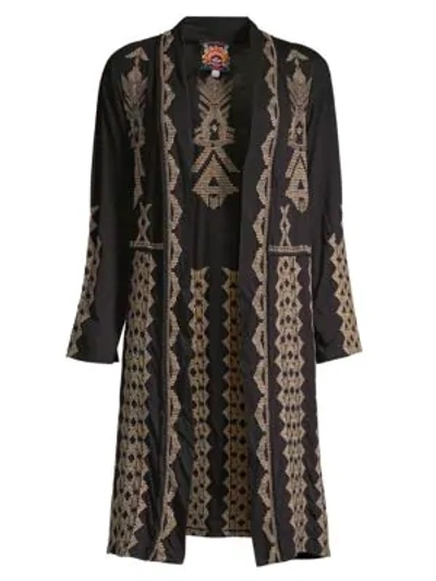 Johnny Was Plus Size Tracy Embroidered Knit Duster Coat In Black