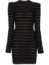 Balmain Sheer Logo Stripe Long Sleeve Sweater Minidress In Black