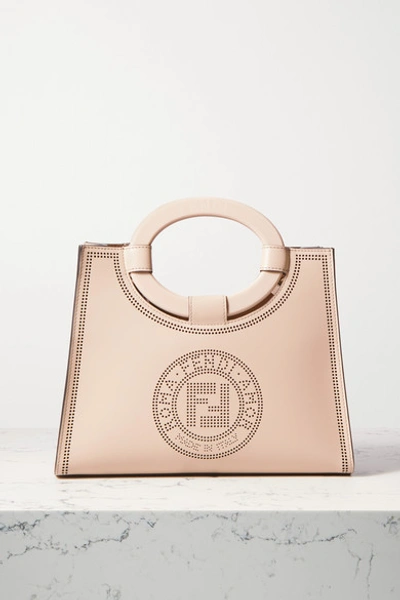 Fendi Runaway 穿孔皮革小号手提包 In Neutral