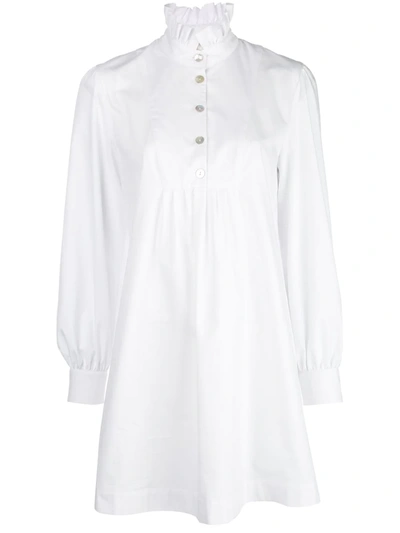 Alexa Chung Herringbone Shirt Dress With Frill In White