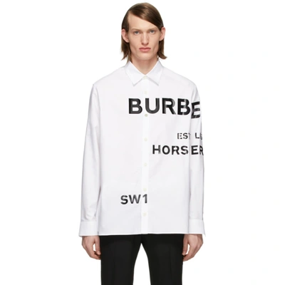 Burberry Horseferry Print Oxford Shirt In White,black
