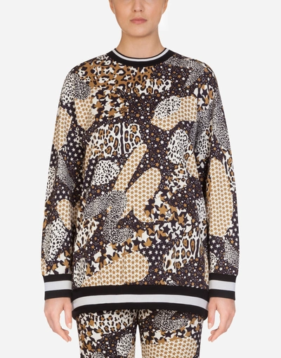 Dolce & Gabbana Millennials Star Print Jersey Crew Neck Sweatshirt In Multicolored