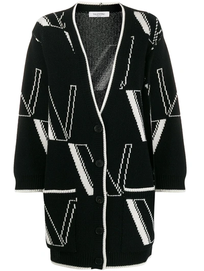 Valentino Oversized Intarsia Wool And Cashmere-blend Cardigan In Black