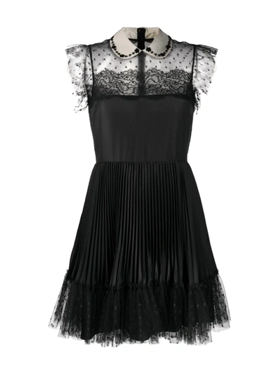 Red Valentino Peter Pan Collar Tulle Dress In Black