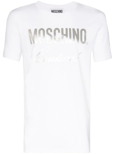 Moschino Metallic Logo Print T-shirt In White
