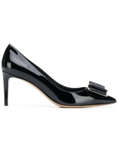 Ferragamo Patent Leather Pumps With Vara Bow In Black
