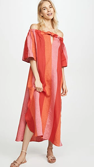 Mara Hoffman Kamala Off The Shoulder Linen Cover-up Maxi Dress In Red