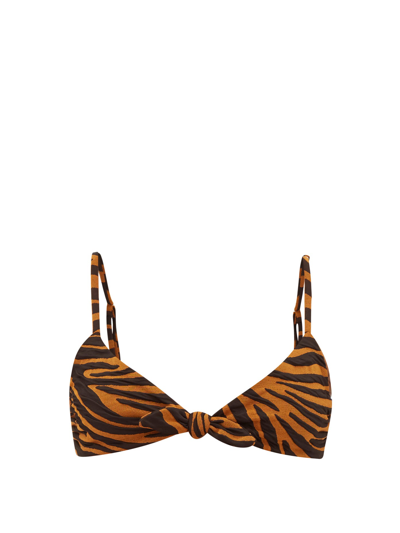 Mara Hoffman Carla Tiger Stripe Tie-front Bikini Top In Brown Clay
