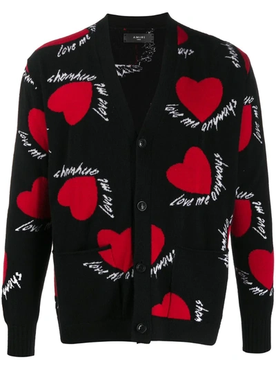 Amiri Hearts Intarsia Cardigan In Black Wool