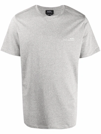 Apc Logo Detail Cotton Jersey T-shirt In Grey,white