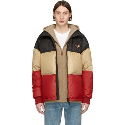Burberry Colour-block Logo-patch Puffer Jacket In Beige,black,red
