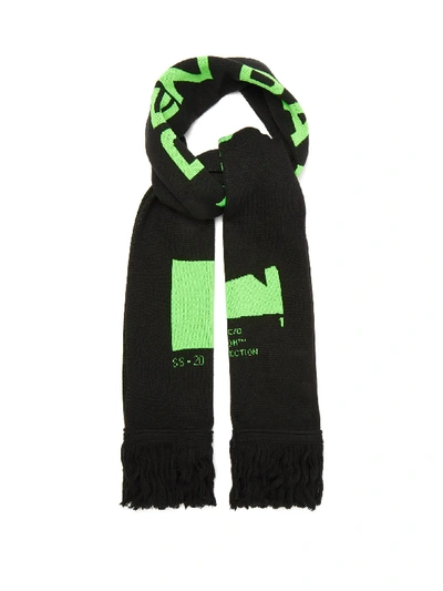 Off-white Fringed Logo-jacquard Knitted Scarf In Black