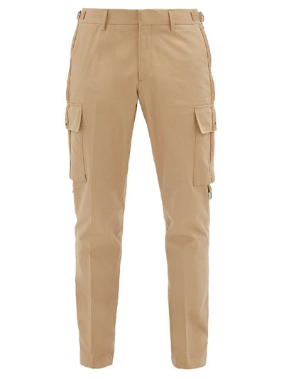 Burberry Slim-fit Webbing-trimmed Cotton-twill Cargo Trousers In Pale Coffee
