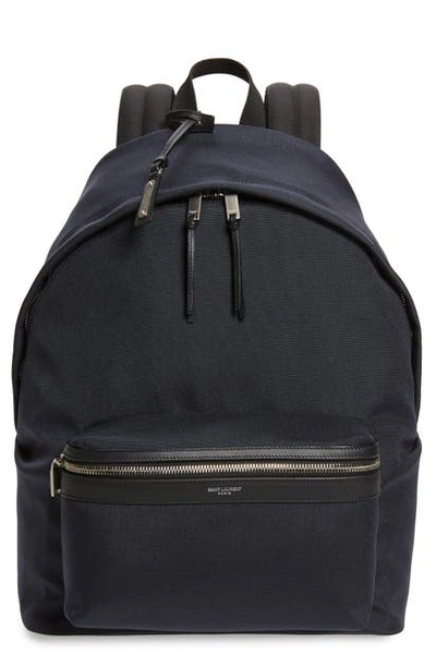 Saint Laurent Canvas Backpack In Black/ Blue