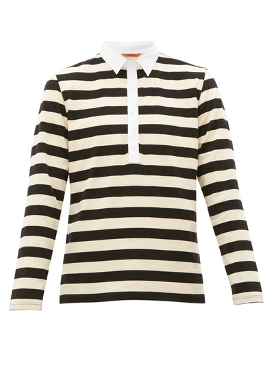 Barena Venezia Poplin-trimmed Striped Cotton-jersey Polo Shirt In Black