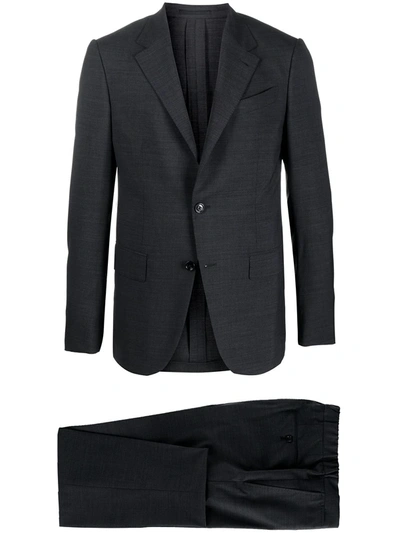 Ermenegildo Zegna Grey Slim-fit Brushed Cashmere And Cotton-blend Suit In Black