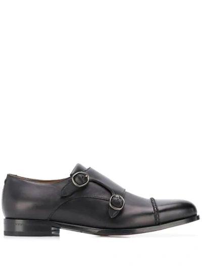 Ermenegildo Zegna Cap-toe Leather Monk-strap Shoes In Black