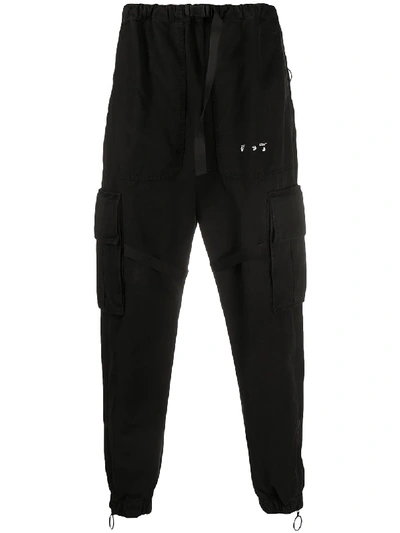 Off-white Tapered Logo-print Cotton-canvas Cargo Trousers In Black