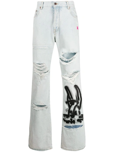 Off-white Bravado Slim-leg Distressed Cotton Jeans In Blue