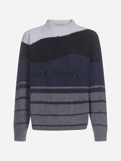 Off-white Logo-intarsia Virgin Wool Sweater In Gray