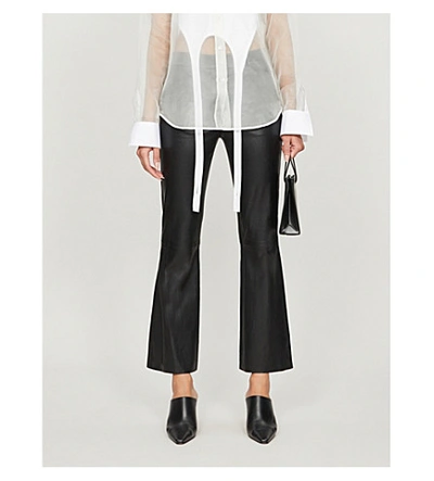 Helmut Lang Cropped High-rise Leather Flared Trousers In Black
