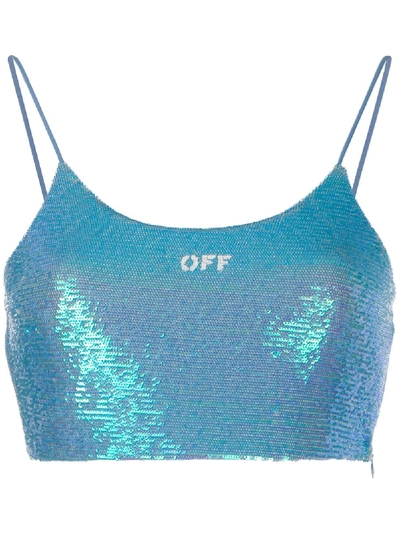 Off-white Logo-detail Sequin-embellished Camisole In Blue