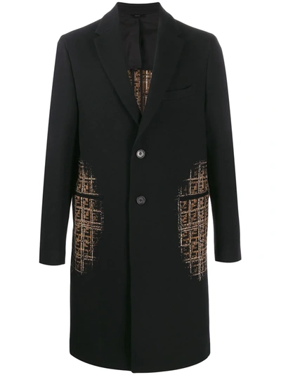 Fendi Slim-fit Logo-jacquard Cotton And Wool-blend Coat In Black