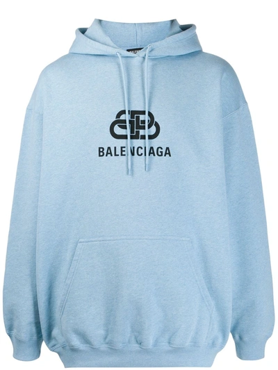 Balenciaga Oversized Logo-print Loopback Cotton-jersey Hoodie In Blue