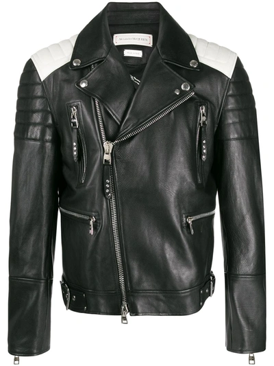Alexander Mcqueen Quilted-panel Leather Biker Jacket In Black/off White