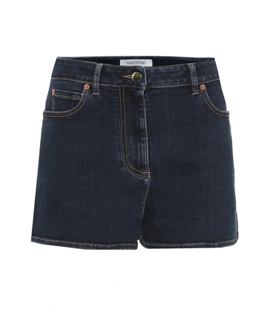 Valentino V-logo Pocket High-rise Denim Shorts In Blue