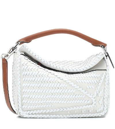 Loewe Puzzle Woven Small Shoulder Bag In White