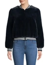 Belle Fare Faux Fur Baseball Jacket In Navy