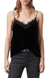 Allsaints Noa Lace Trim Velvet Camisole In Black