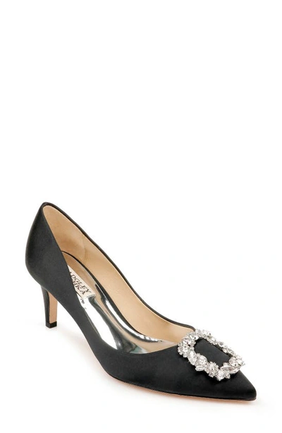 Badgley Mischka Carrie Crystal Pilgrim Satin Pumps In Black Satin