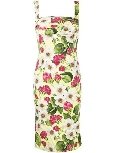 Dolce & Gabbana Floral-print Square-neck Stretch-silk Dress In Floral Print